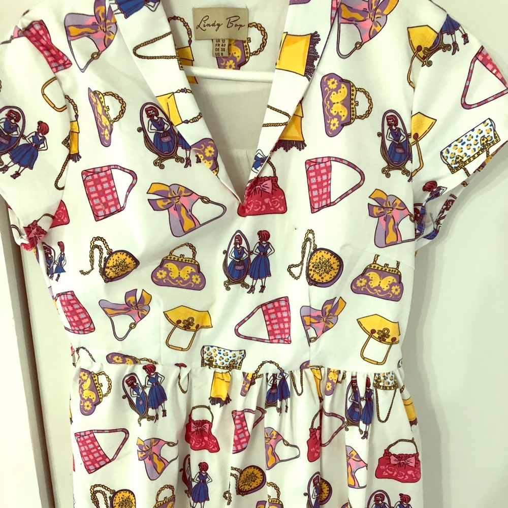 Lindy Bop fit & flare EUC print dress retro bags